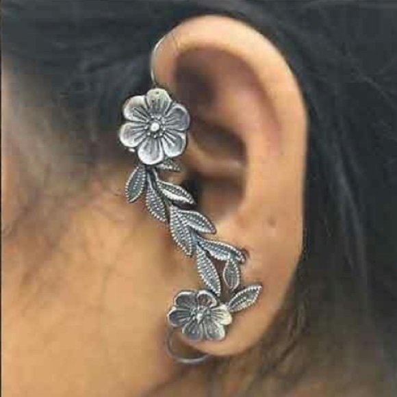 Handmade Oxidized Silver Boho Ear Cuff Earrings / Earcuffs - Picture 1 of 8